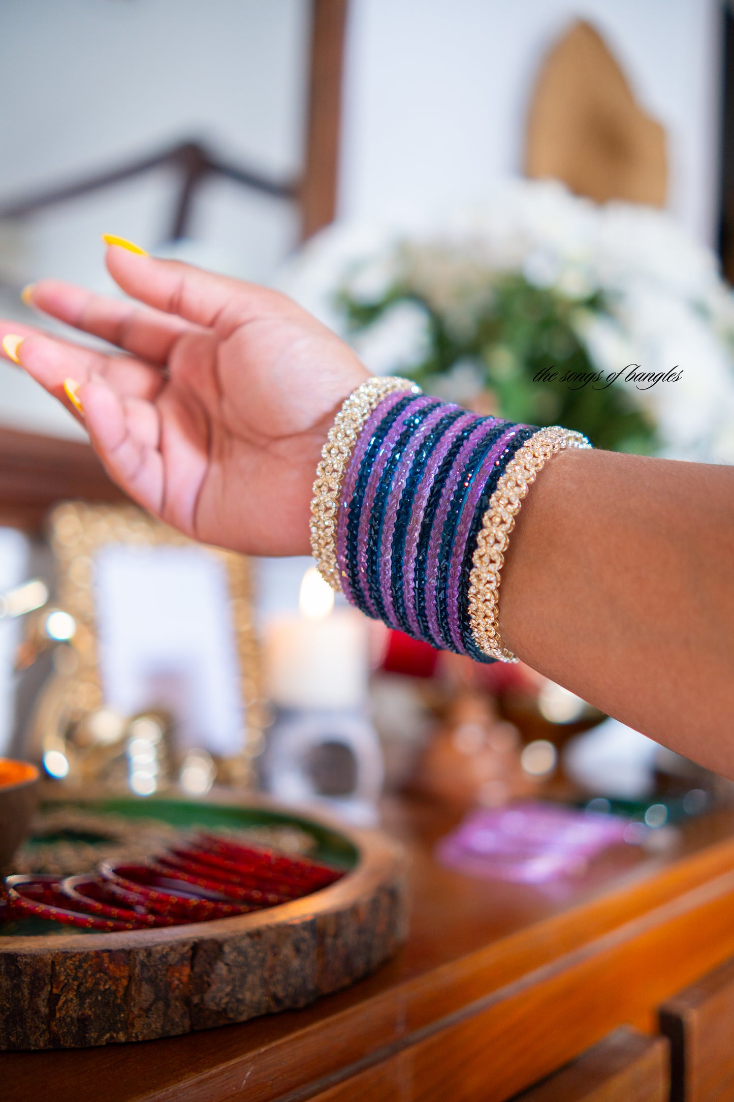 "Candycane" Heartdrop Glass Bangles in Mauve & Azure