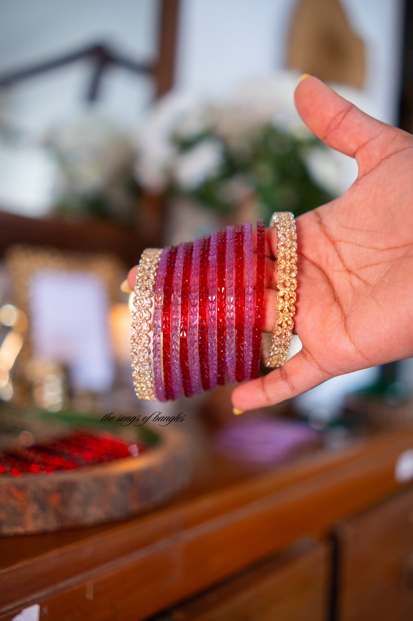 "Candycane" Heartdrop Glass Bangles in Red & Pink