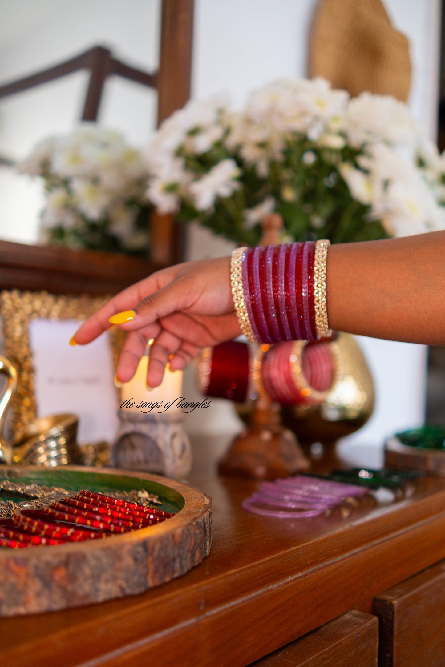 "Candycane" Heartdrop Glass Bangles in Red & Pink