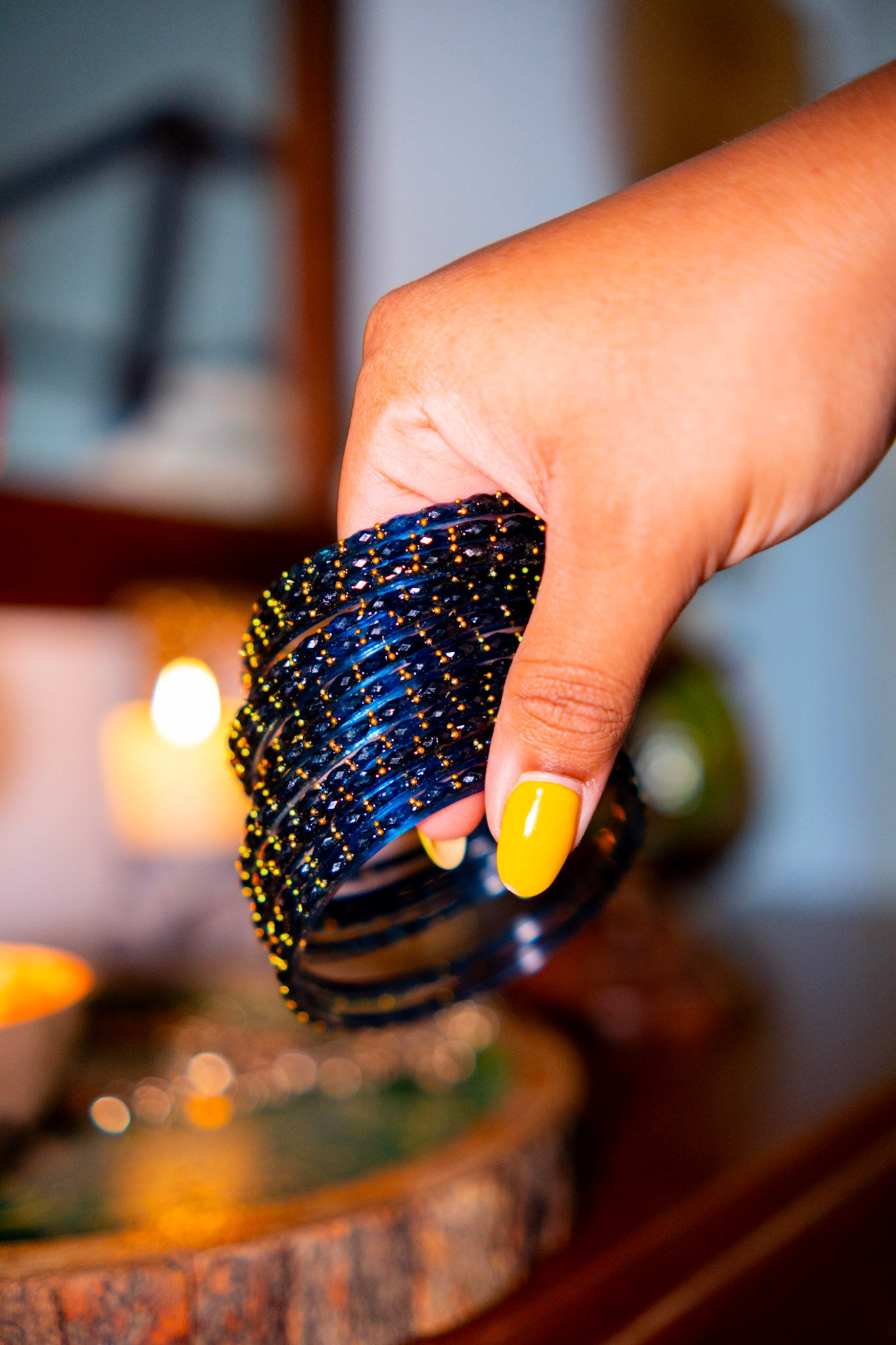 "Indigo" Gold Dewdrop Glass Bangles