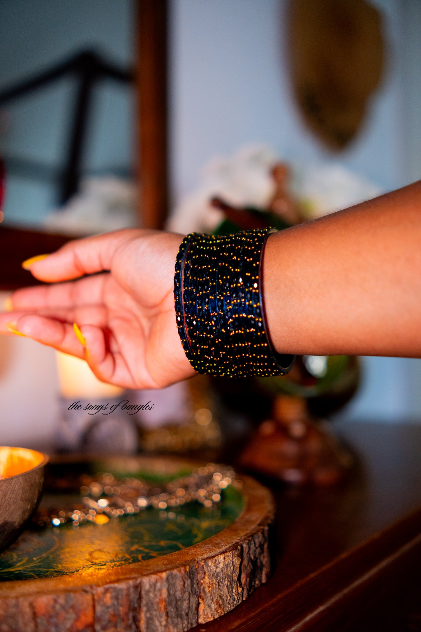 "Indigo" Gold Dewdrop Glass Bangles