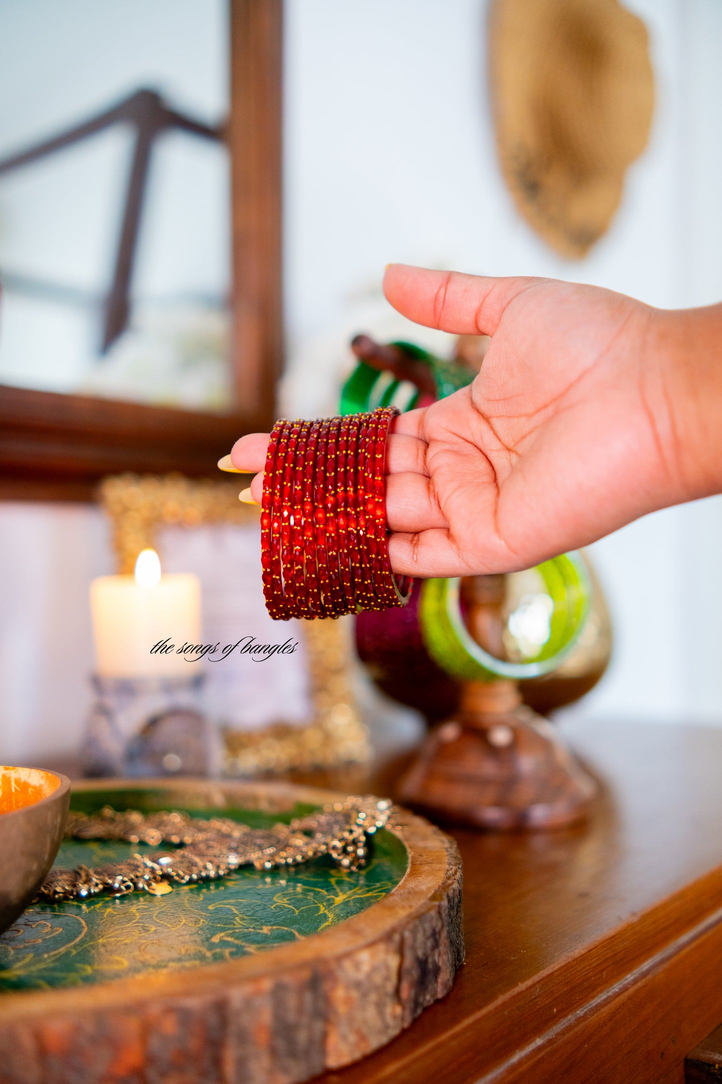 "Deep Red" Gold Dewdrop Glass Bangles