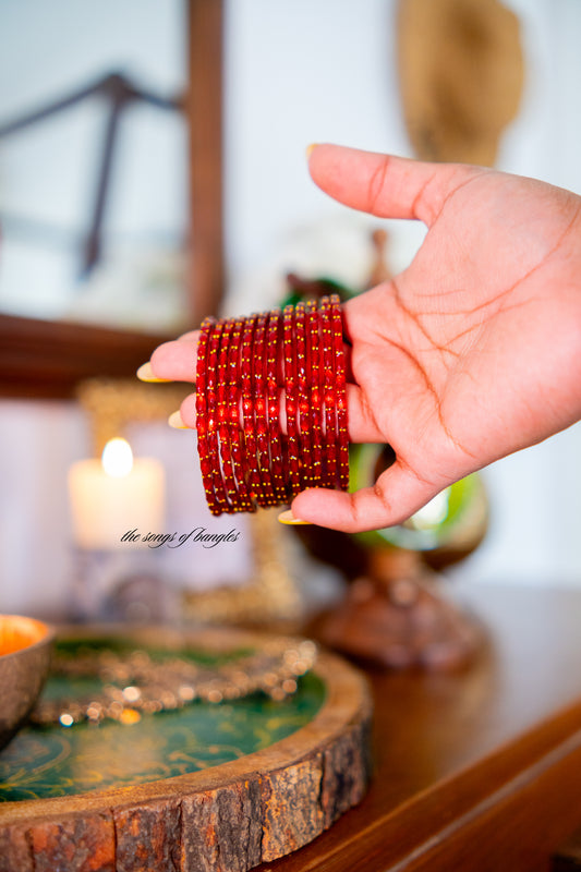 "Deep Red" Gold Dewdrop Glass Bangles