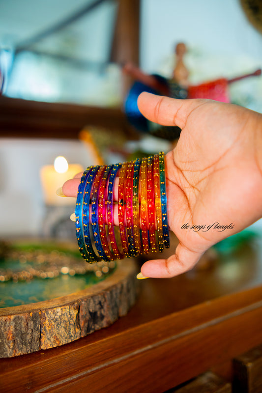 "Rainbow Fairy" Gold Dewdrop Glass Bangles