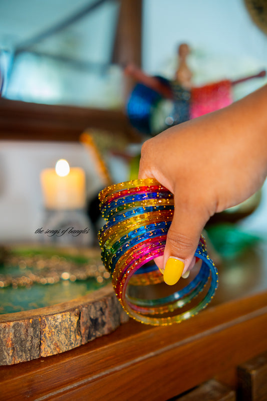 "Rainbow Fairy" Gold Dewdrop Glass Bangles