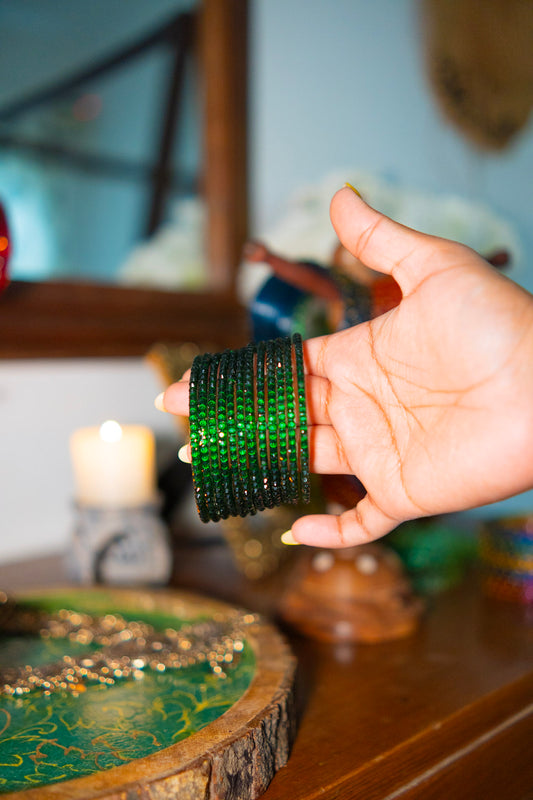 "Green" Raindrop Glass Bangles
