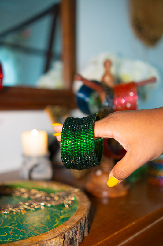 "Green" Raindrop Glass Bangles