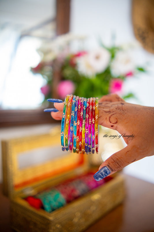 "Rainbow" Stone Dotted Glass Bangles
