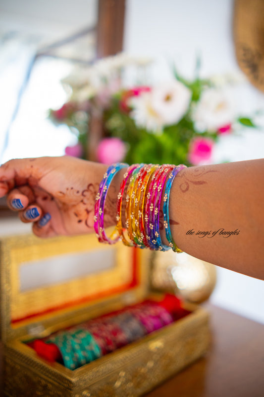 "Rainbow" Stone Dotted Glass Bangles
