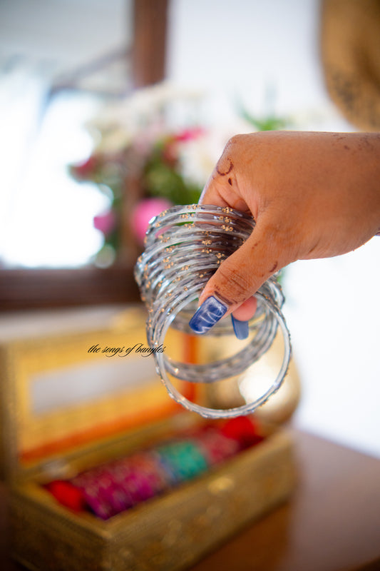 "Grey" Stone Dotted Glass Bangles