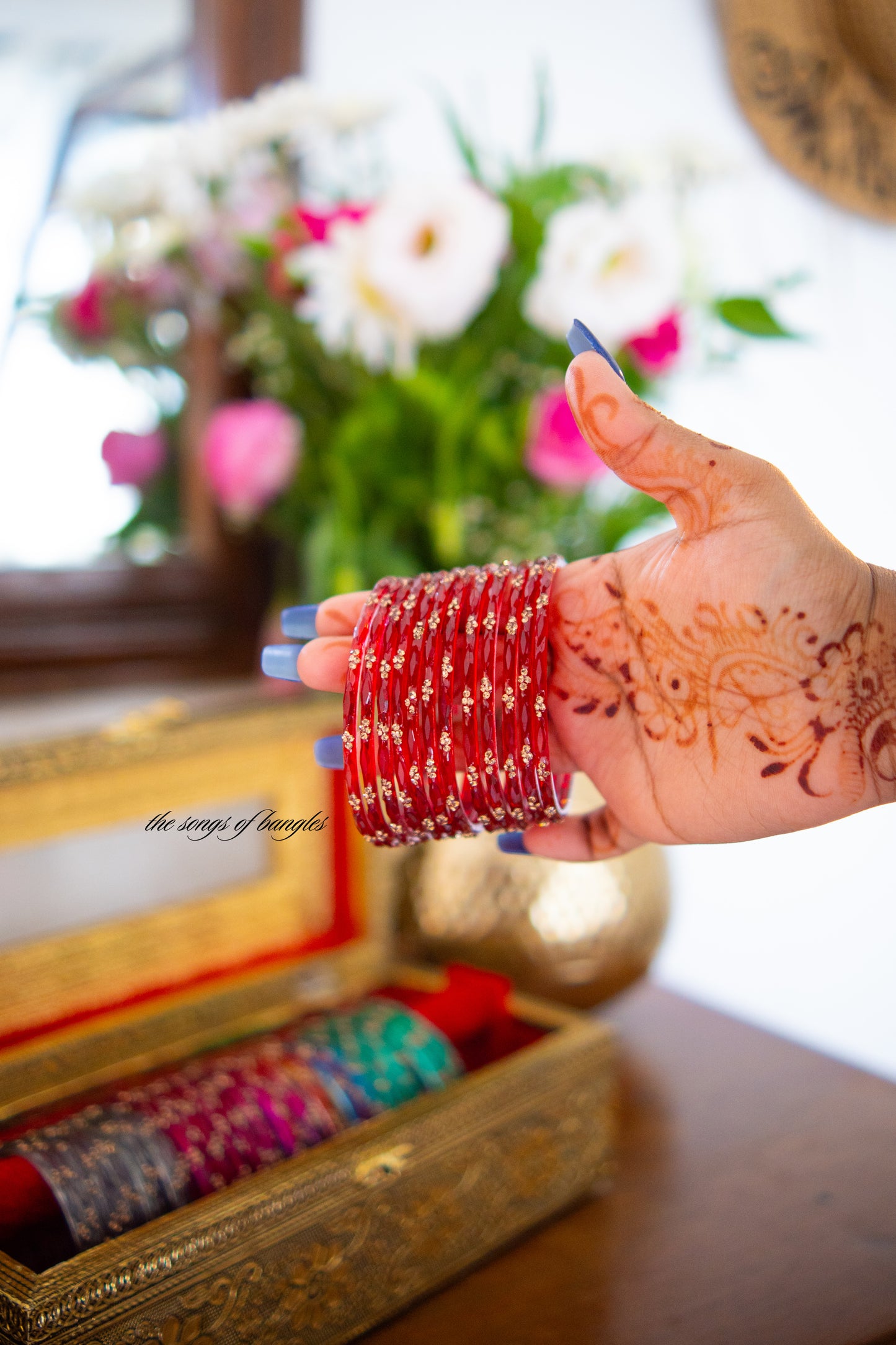 "Red" Stone Dotted Glass Bangles