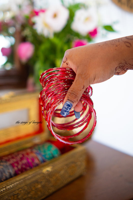 "Red" Stone Dotted Glass Bangles
