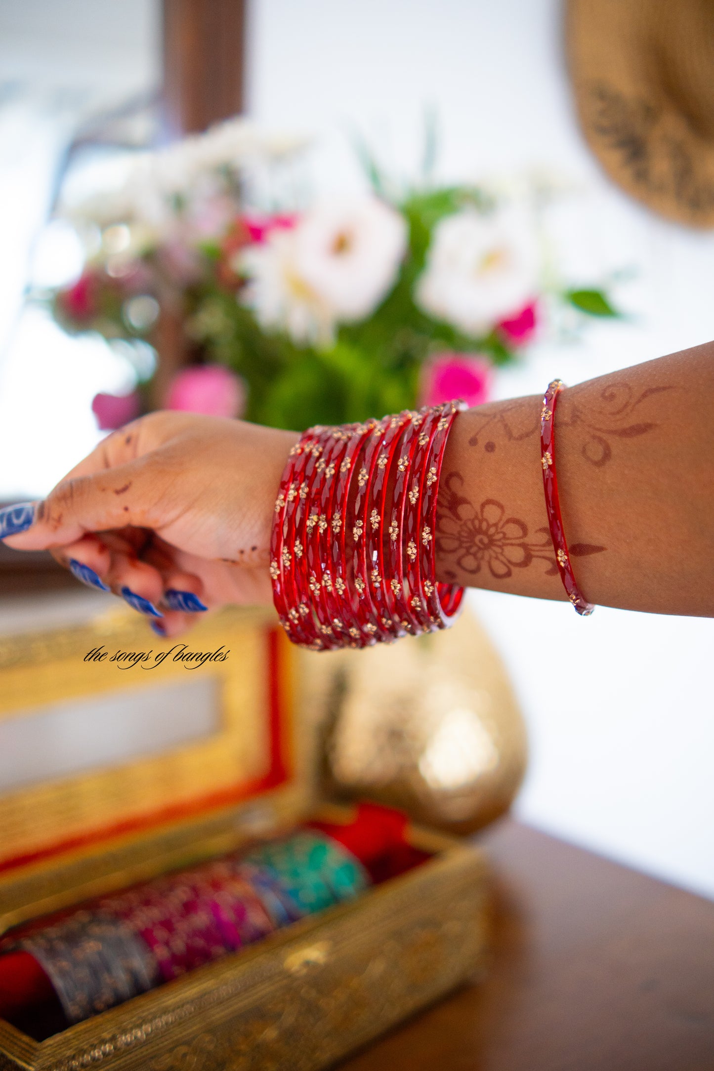 "Red" Stone Dotted Glass Bangles