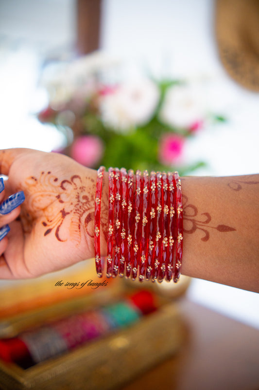 "Red" Stone Dotted Glass Bangles