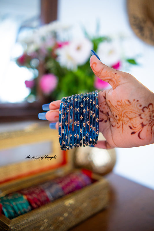 "Indigo" Stone Dotted Glass Bangles