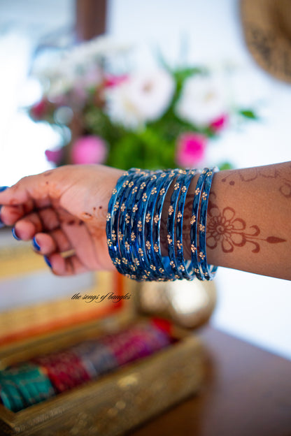 "Indigo" Stone Dotted Glass Bangles