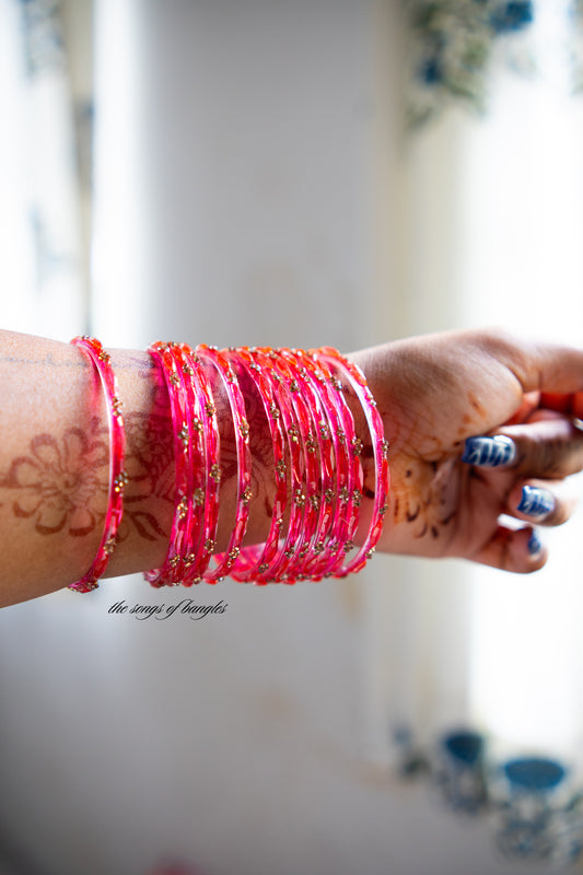 "Pink" Stone Dotted Glass Bangles