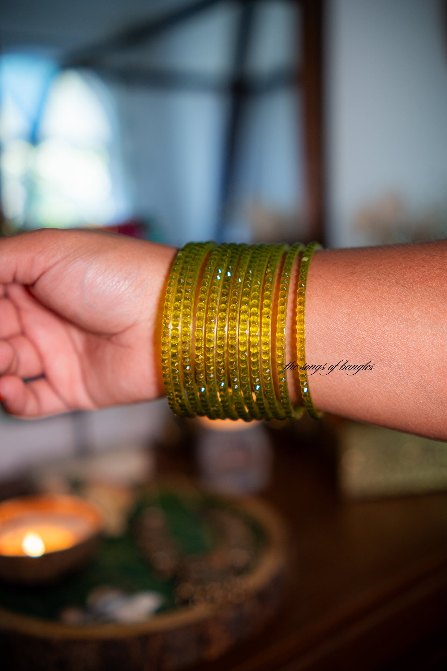 "Moss" Raindrop Glass Bangles
