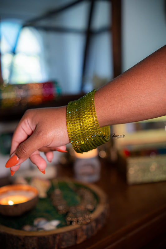 "Moss" Raindrop Glass Bangles