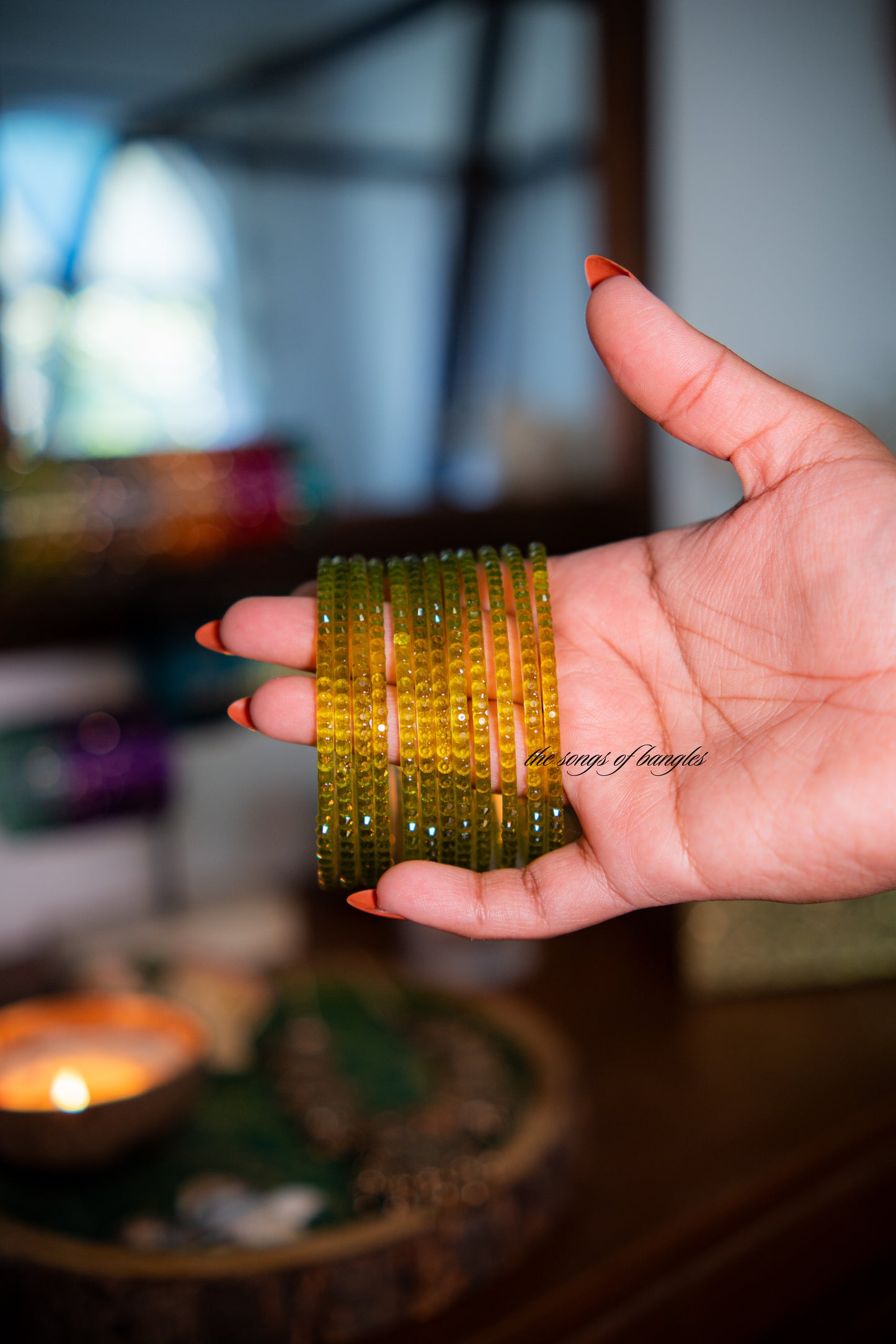 "Moss" Raindrop Glass Bangles
