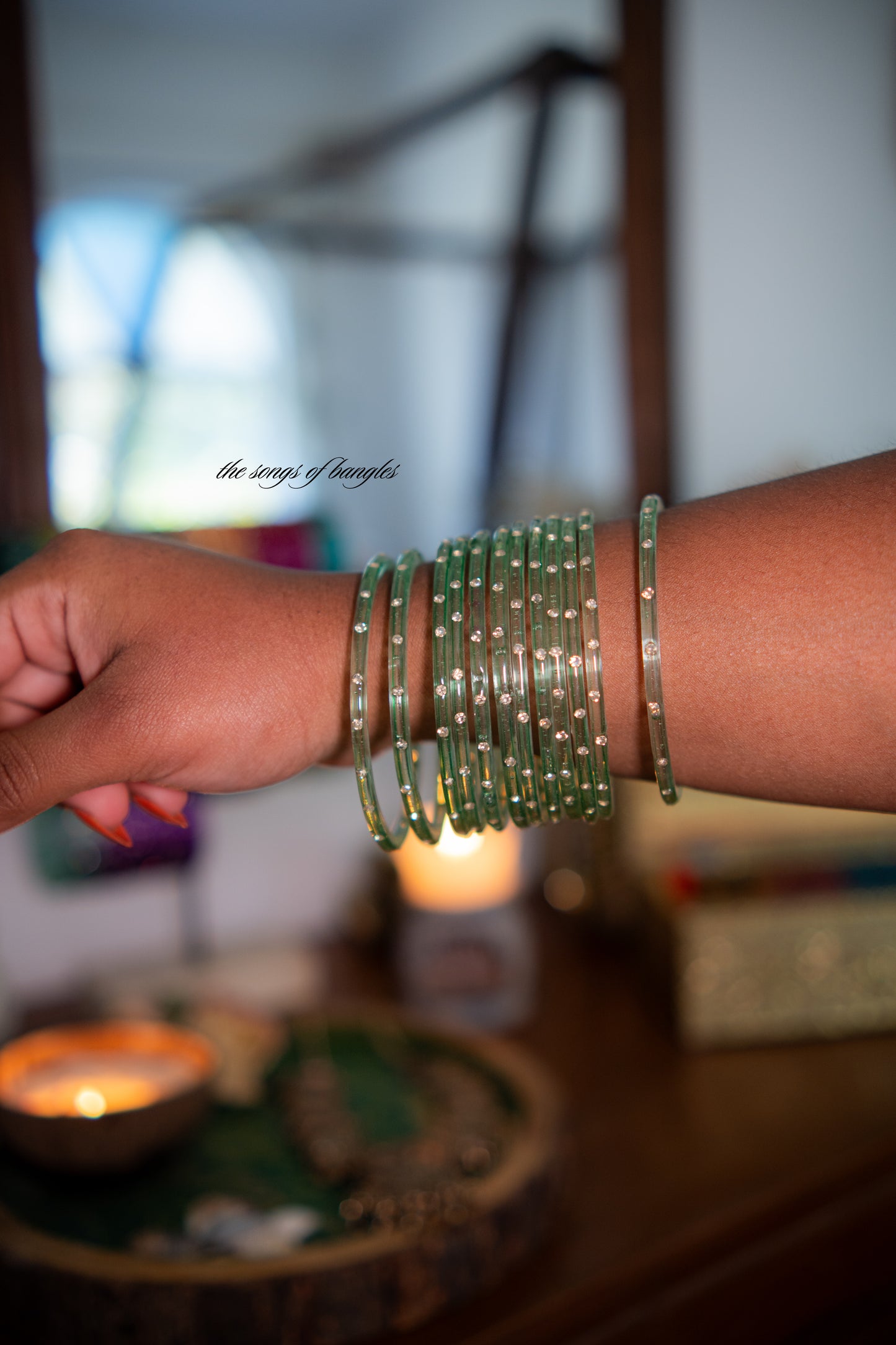 "Pastel Green" Stone Glass Bangles