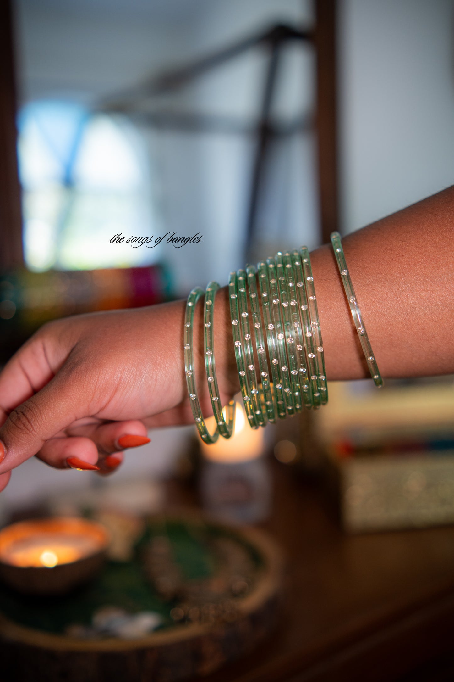 "Pastel Green" Stone Glass Bangles