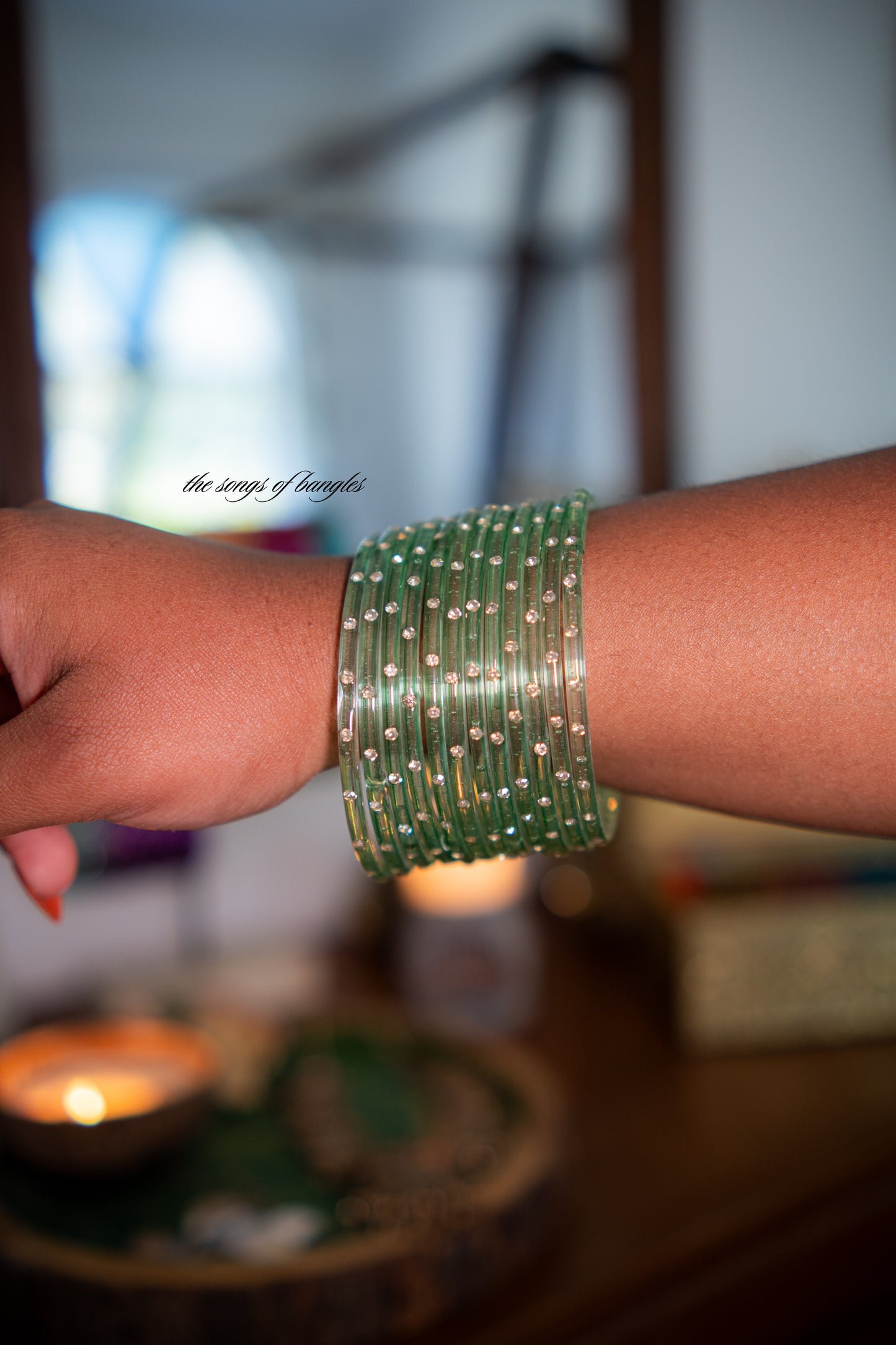 "Pastel Green" Stone Glass Bangles