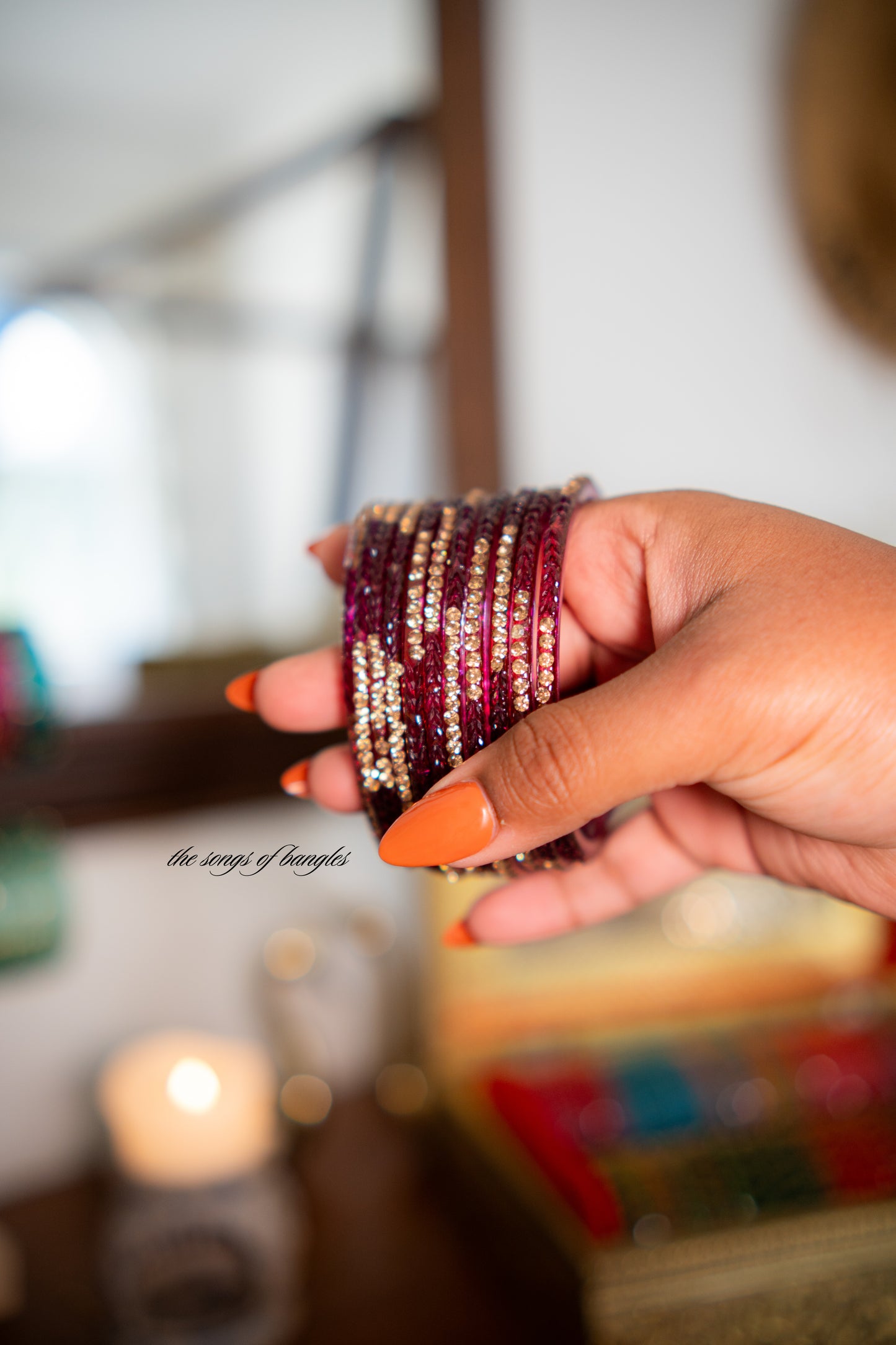 "Wine" Stone Studded Glass Bangles