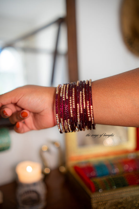 "Wine" Stone Studded Glass Bangles
