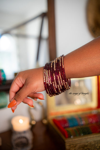 "Wine" Stone Studded Glass Bangles