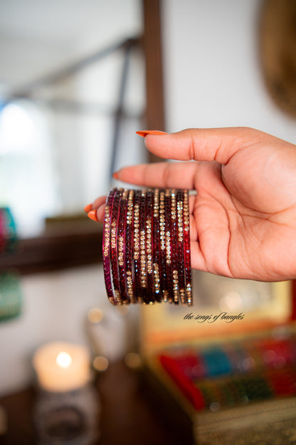 "Mehroon" Stone Studded Glass Bangles