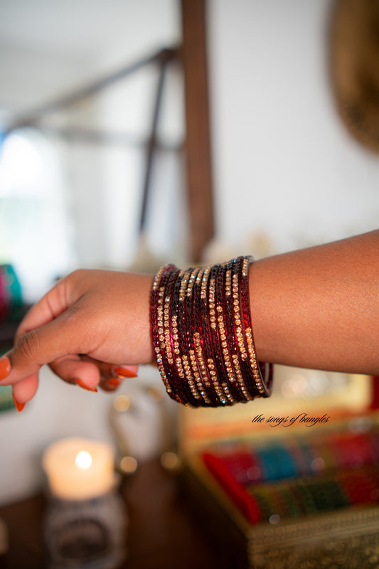 "Mehroon" Stone Studded Glass Bangles