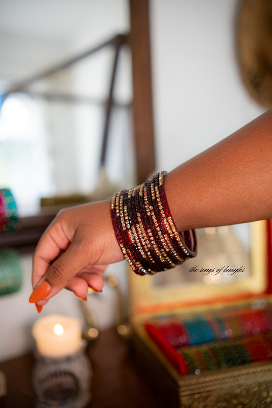 "Mehroon" Stone Studded Glass Bangles