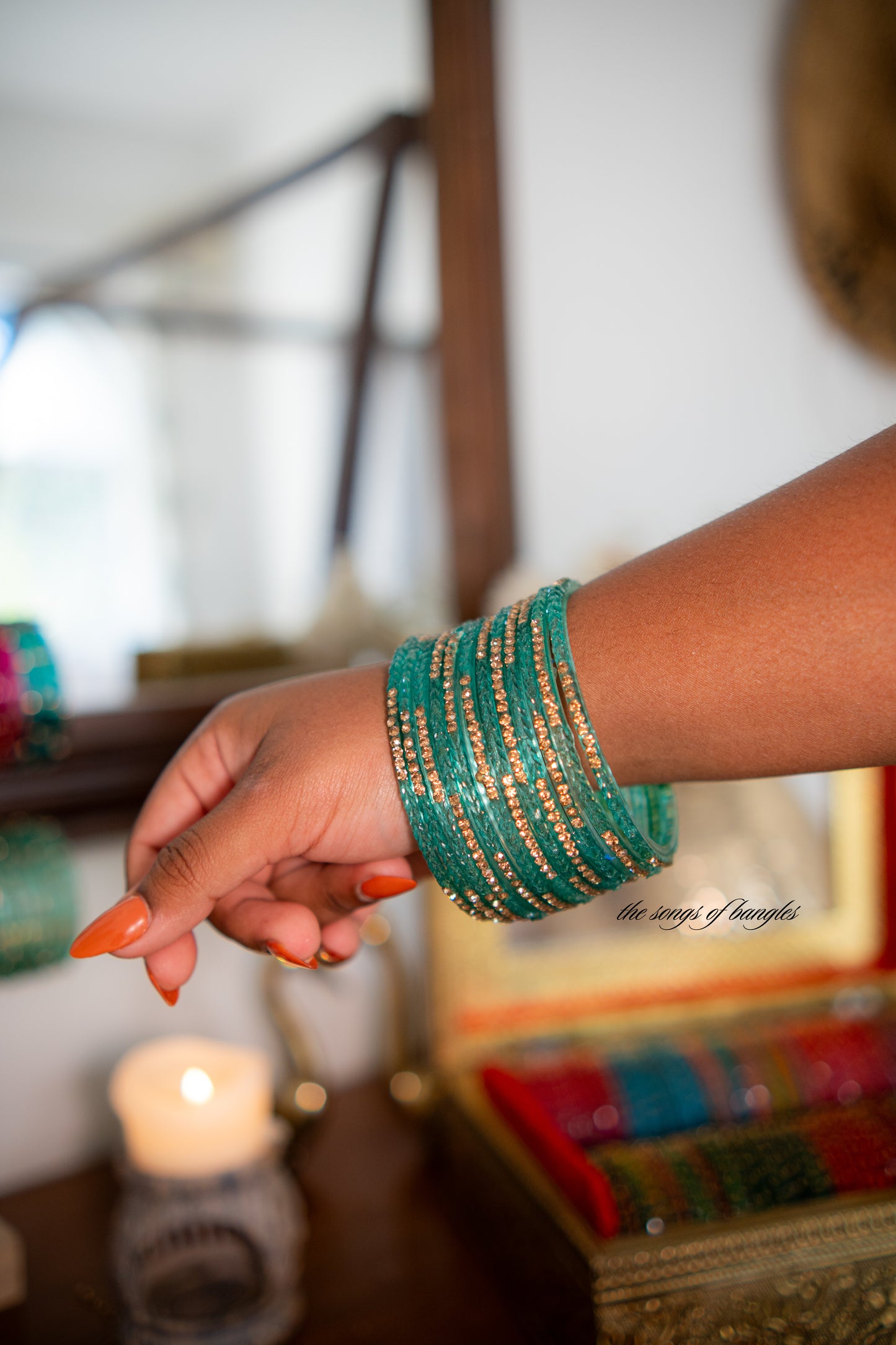 "Freshwater" Stone Studded Glass Bangles