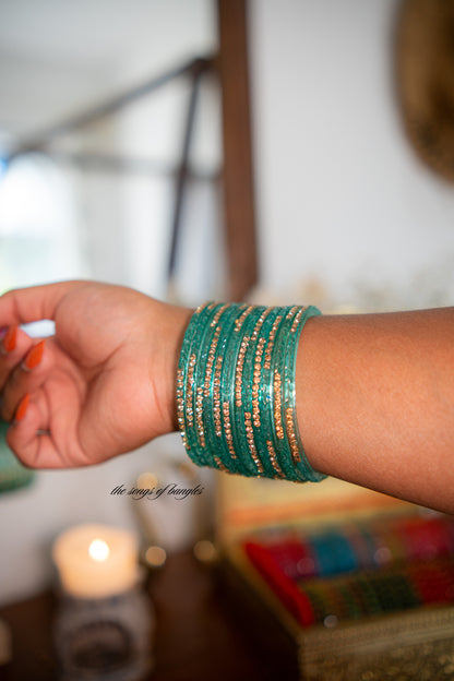 "Freshwater" Stone Studded Glass Bangles