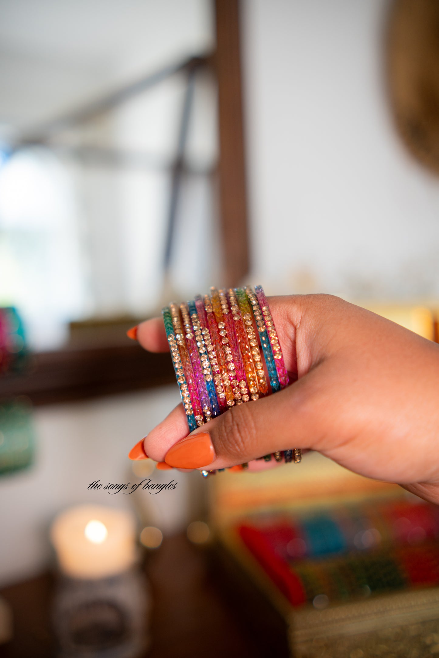 "Rainbow" Stone Studded Glass Bangles