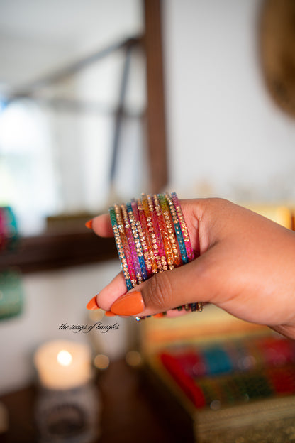 "Rainbow" Stone Studded Glass Bangles