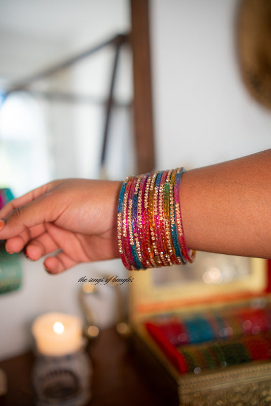 "Rainbow" Stone Studded Glass Bangles