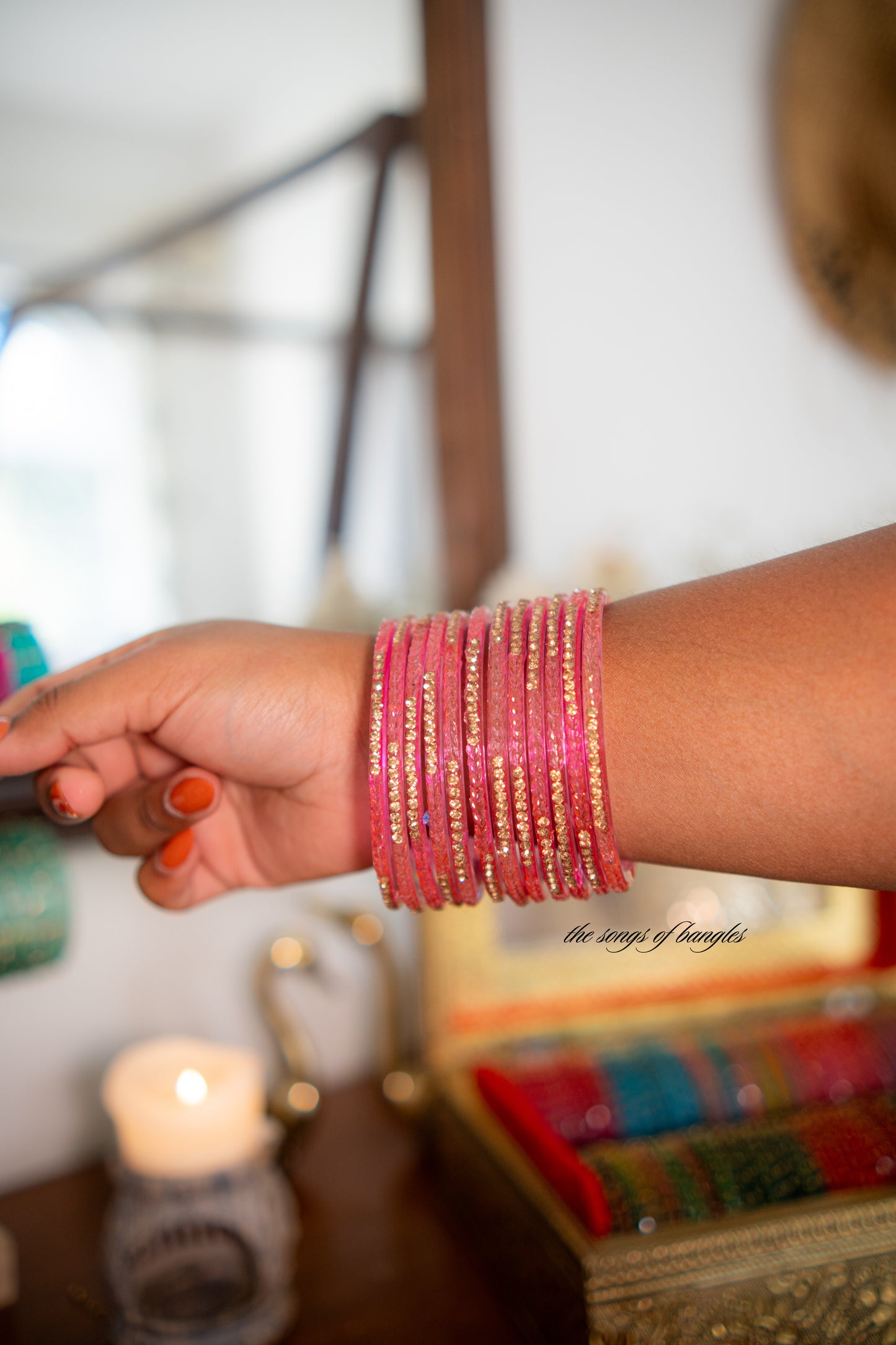 "Pink Princess" Stone Studded Glass Bangles