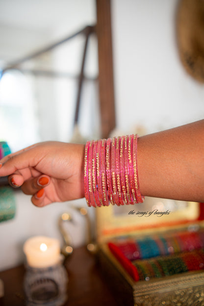 "Pink Princess" Stone Studded Glass Bangles