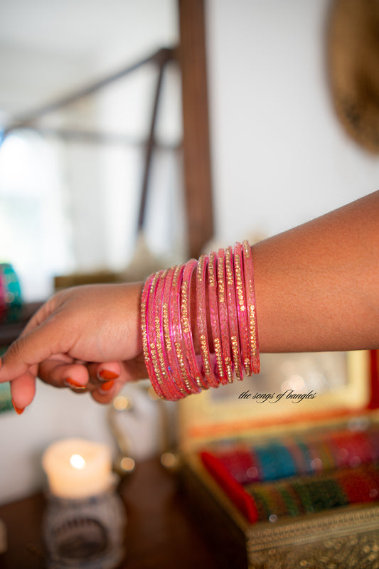 "Pink Princess" Stone Studded Glass Bangles