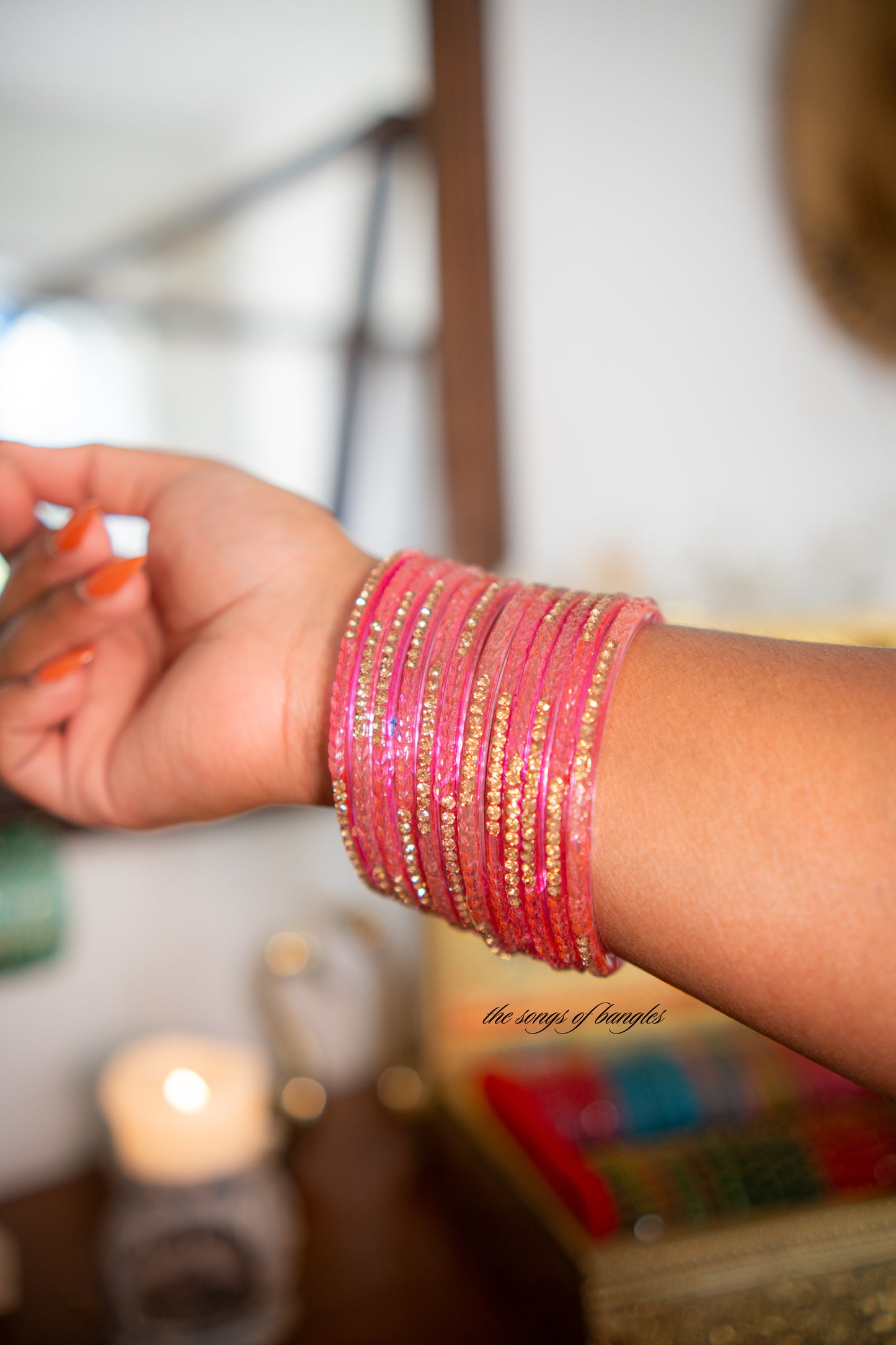"Pink Princess" Stone Studded Glass Bangles