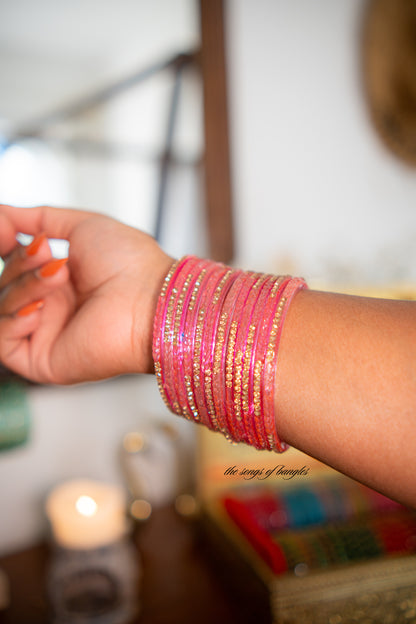 "Pink Princess" Stone Studded Glass Bangles