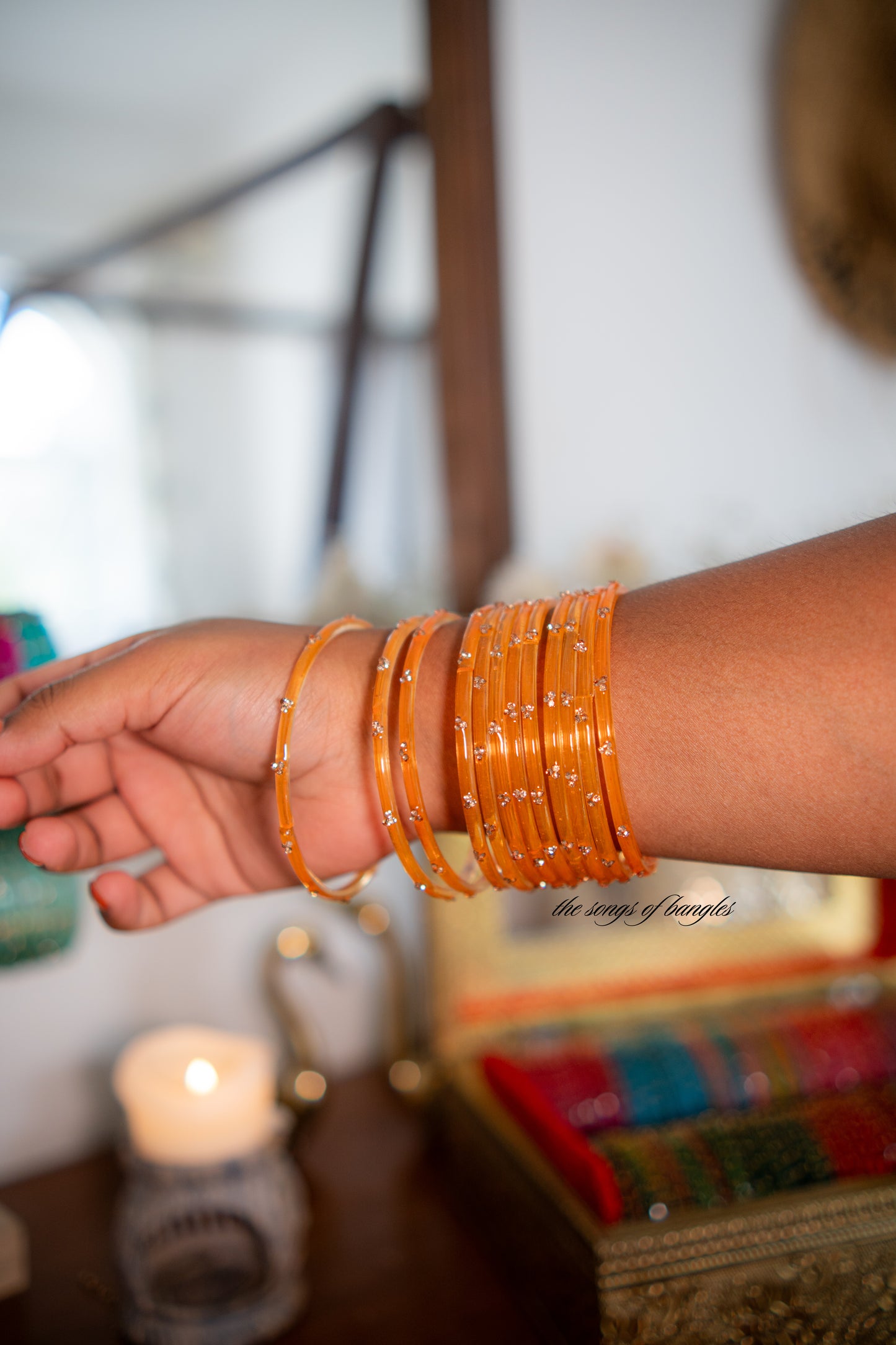 "Marigold Fire Orange" 3 Stone Glass Bangles