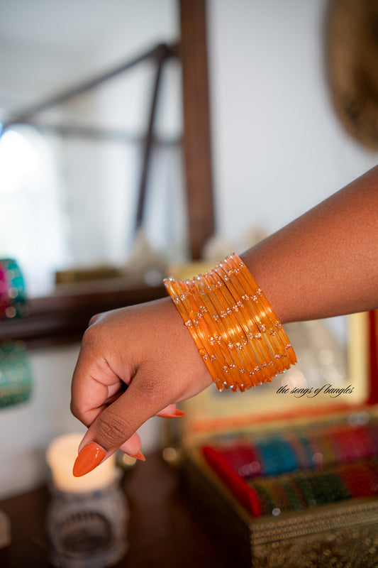 "Marigold Fire Orange" 3 Stone Glass Bangles