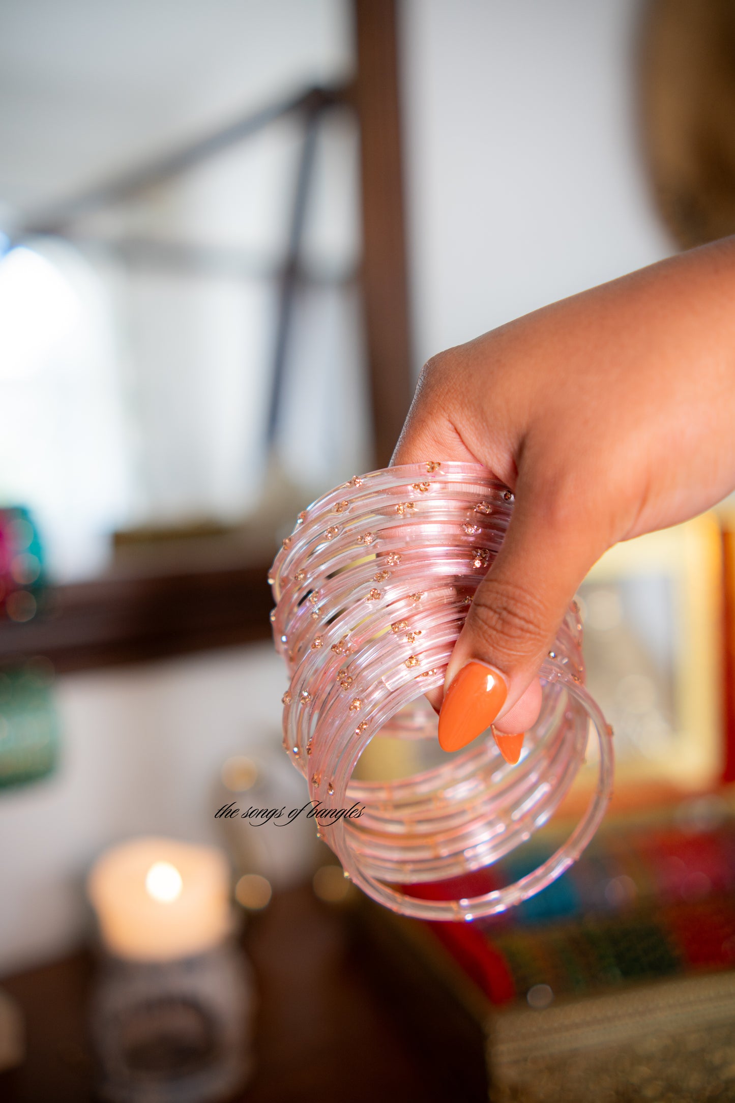 "Pink Salt" 3 Stone Glass Bangles
