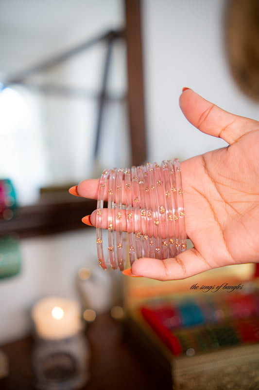 "Pink Salt" 3 Stone Glass Bangles