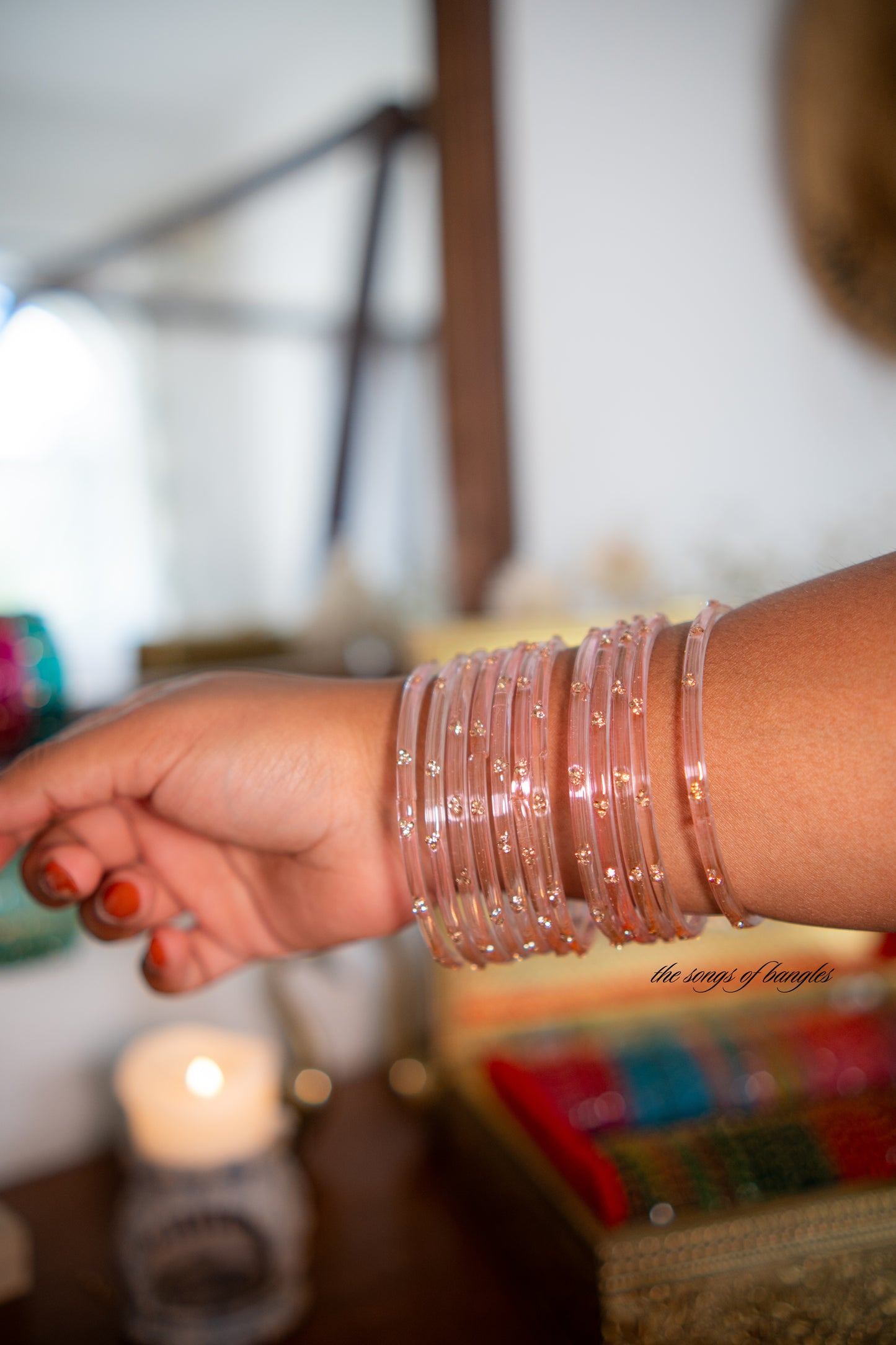 "Pink Salt" 3 Stone Glass Bangles