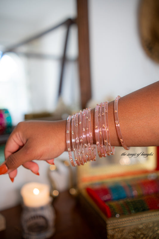 "Pink Salt" 3 Stone Glass Bangles