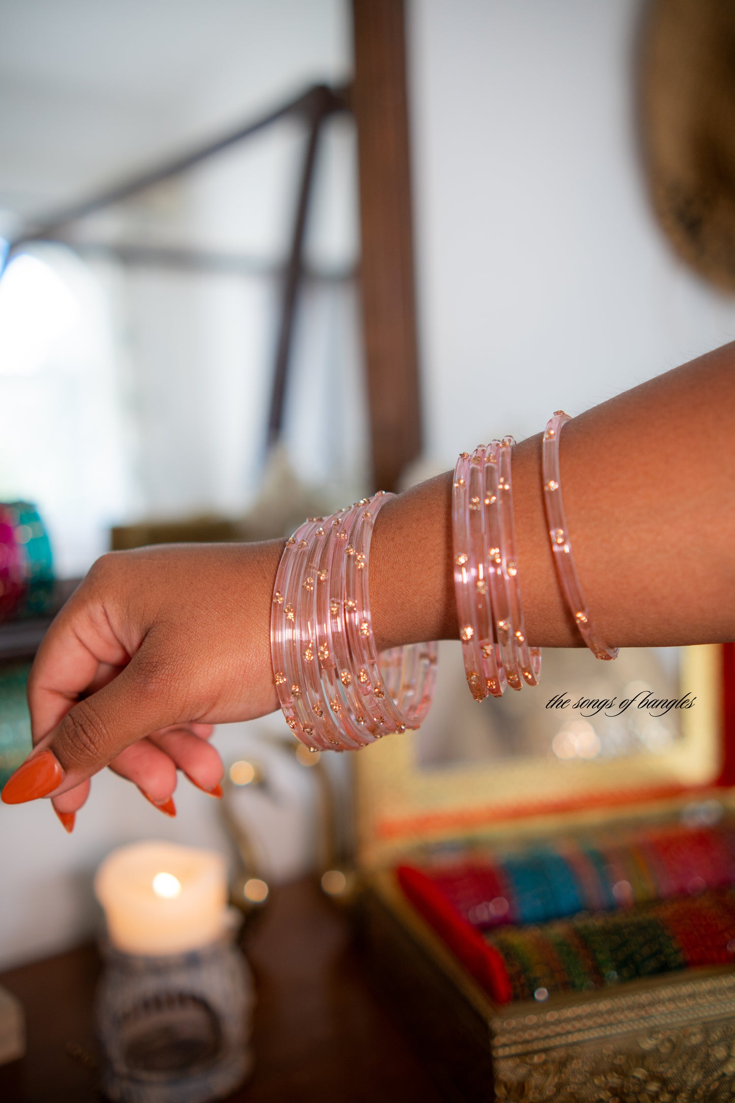 "Pink Salt" 3 Stone Glass Bangles